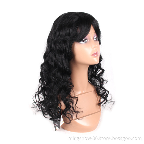 Brazilian Remy Body Wave Human Hair Wigs With Bangs Natural Black Color for Black Women